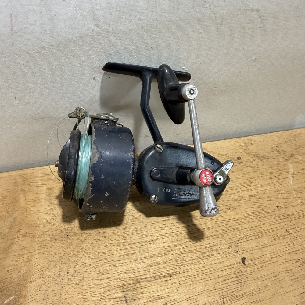 Vintage Garcia Mitchell 400 High Speed Spinning Reel Black Left Hand Retrieve